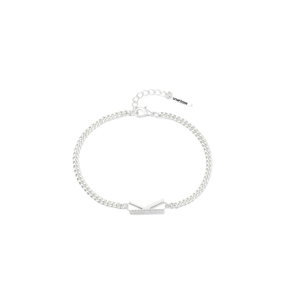Unwritten Cubic Zirconia Initial Link Bracelet in Silver plated 7”+1” Initial K